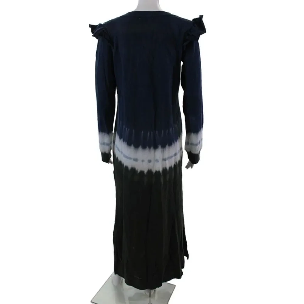 Z Supply Womens Cotton Tie Dye Long Sleeve Sweatshirt Maxi Dress Navy Size M